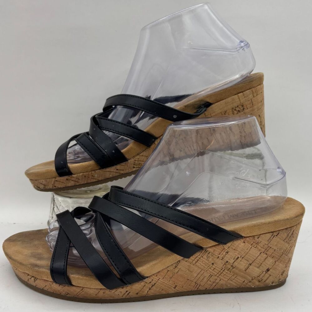 Dream Pairs Womens Black Strappy Wedge Sandals Cork Heel Size 10